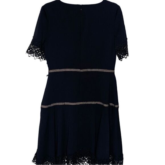 Shani Black Embroidered Lace Fit and Flare Crepe Cocktail Dress| Size 6 - Picture 6 of 10